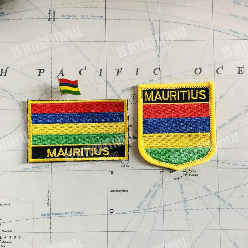 MAURITIUS National Flag Embroidery Patches Badge Shield And Square Shape Pin One Set On The Cloth Armband   Backpack  Decoration
