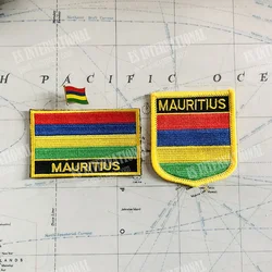 MAURITIUS National Flag Embroidery Patches Badge Shield And Square Shape Pin One Set On The Cloth Armband Backpack Decoration