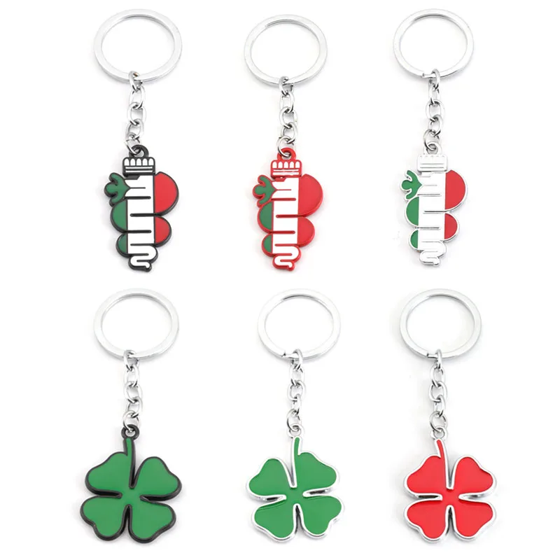 Car Keychain Green Four Leaf Clover Keyring Key Chain Ring Holder for Alfa Romeo Giulia Giulietta Stelvio Mito Sportiva Mito