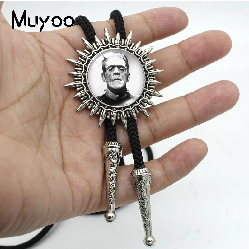 BOLO-00172 New Vintage Frankenstein and His Bride Halloween Movies Characters Handcraft Bolo Tie Pendant Jewelry