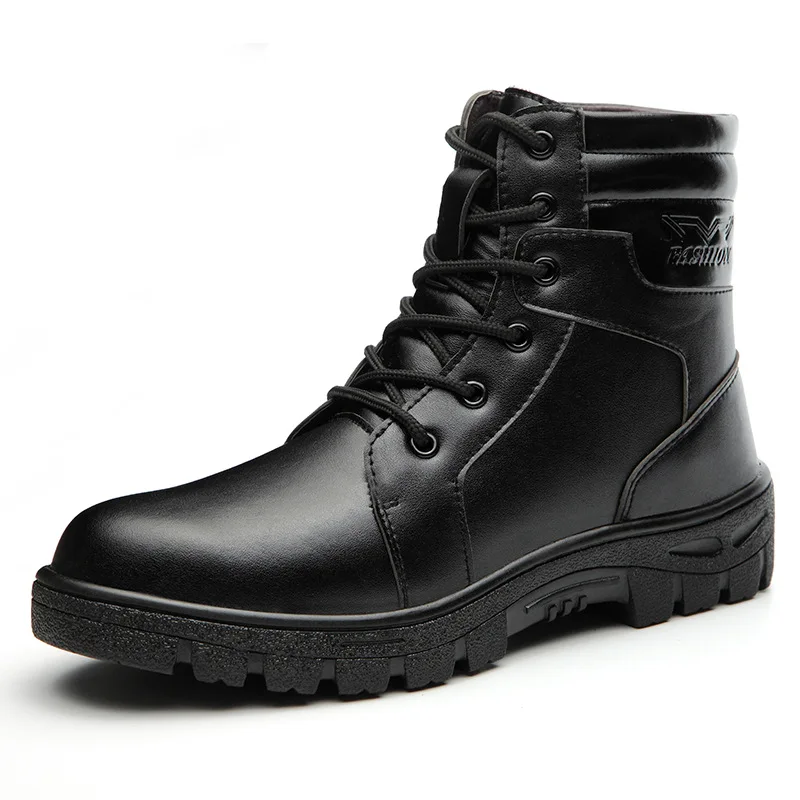 high-grade mens fashion worker safety boots genuine leather steel toe caps shoes working boot black platform security ankle bota