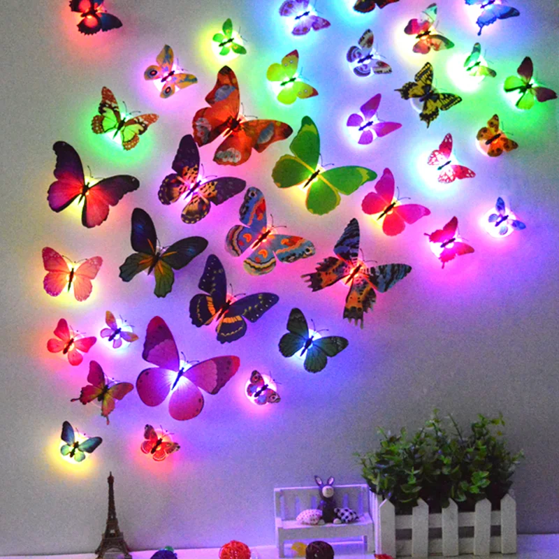 Colorful Luminous Butterfly LED Night Light Glow in the Dark Wedding Party Decoration Room Christmas Decor Lamp Sticker Children