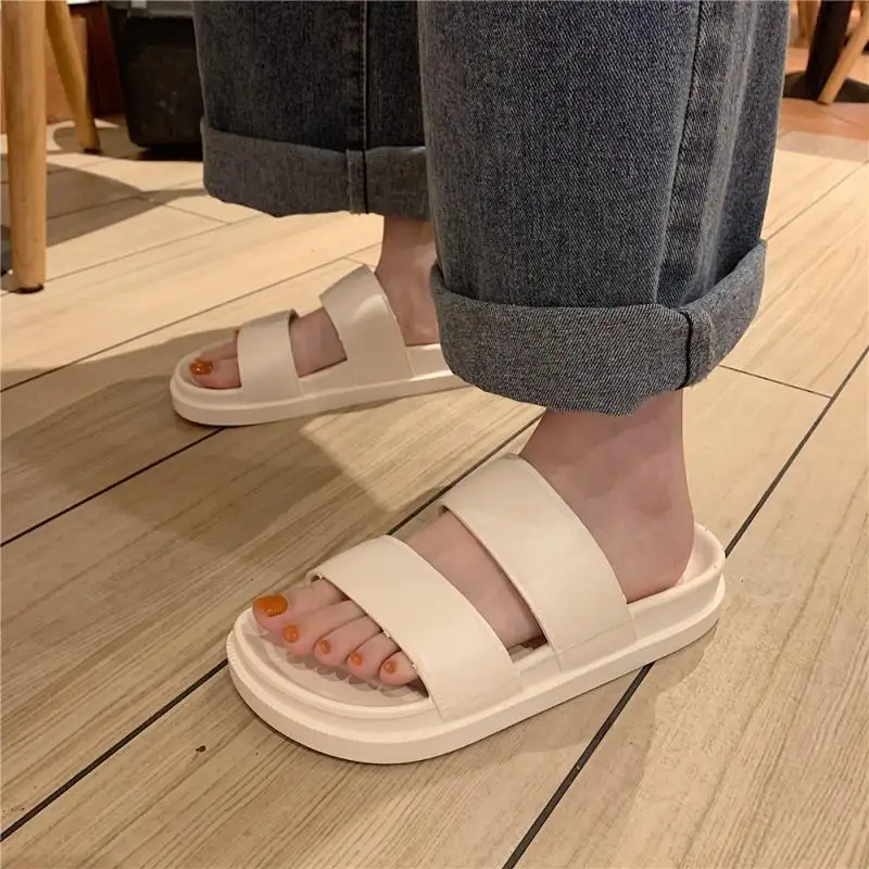 White Summer Shoes for Women Flat Slippers Platform Wedges Shoes 2021 New Female Casual Slippers Outdoor Slides ,black Slipper