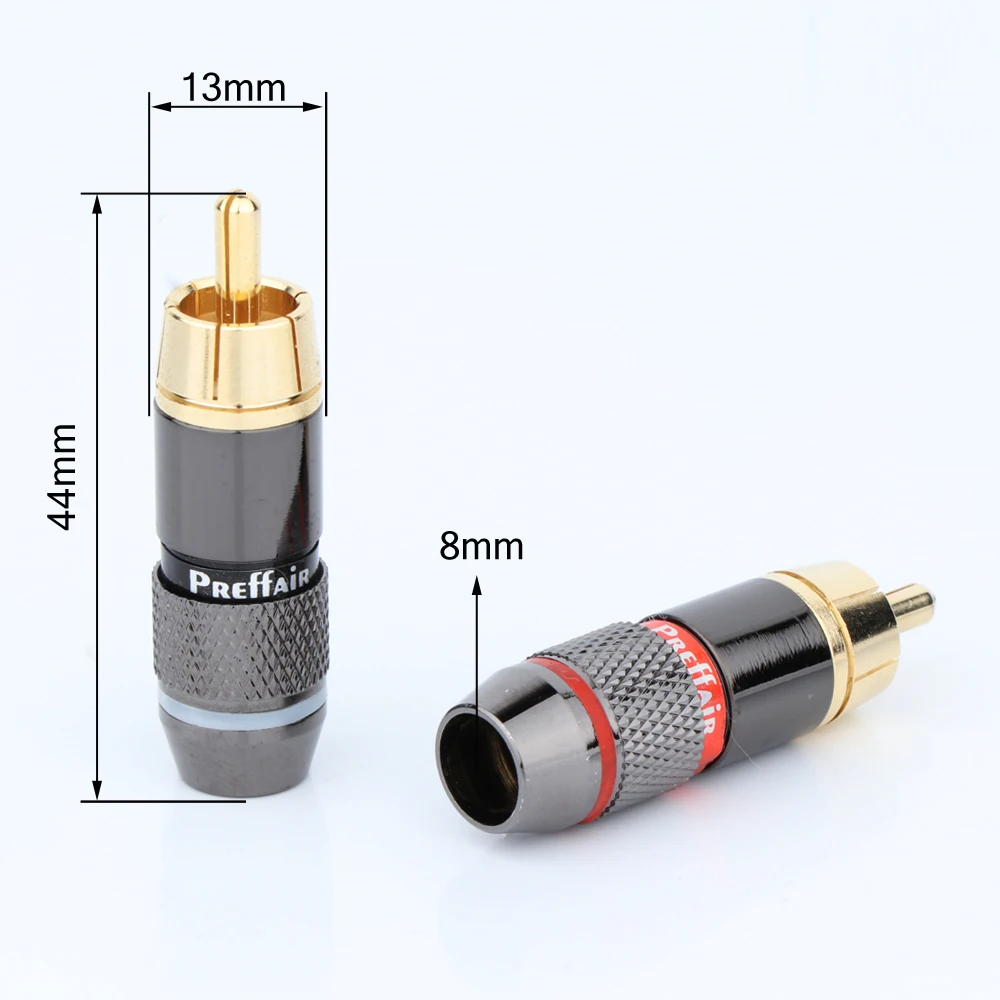 4Pcs Praffair  R1733 RCA Plug Gold Plated Male Double Self-Locking Lotus Wire Connectors Audio Adapter