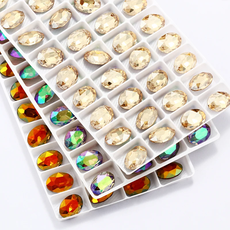 XIAOPU Oval Piontback Loose Rhinestones K9 Glass Colorful Shimmer Fadeproof Strass Crystal Glue on Clothes Jewelry Accessories