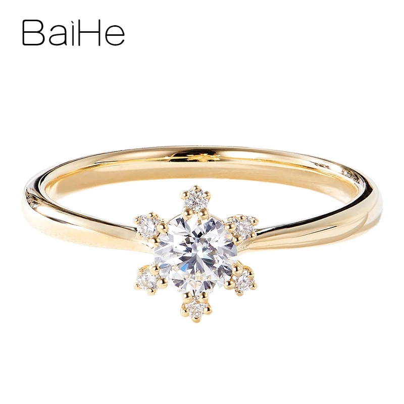 

BAIHE Solid 14K Yellow Gold 0.35ct H/SI Natural Diamond Snowflake Ring Women Wedding Trendy Fine Jewelry Making خاتم ندفة الثلج