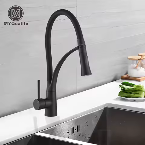 Matte Black Kitchen Sink Faucet Pull Down Swivel Spout Kitchen Sink Tap Deck Mounted Bathroom Hot and Cold Water Mixers