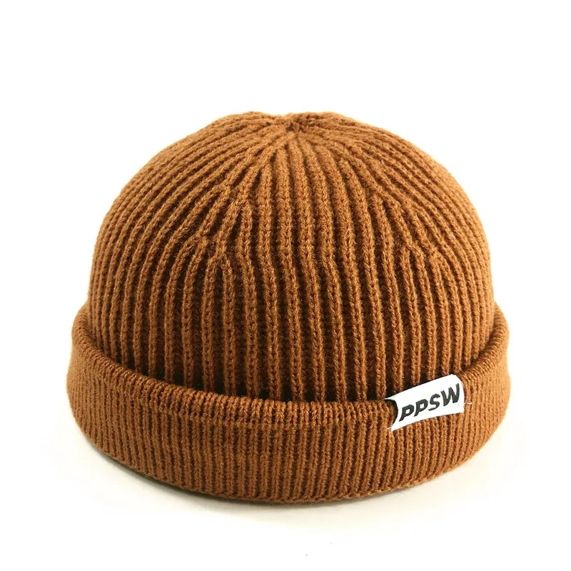 Knitted Hats for Men Skullcap Beanie Hat Winter Retro Brimless Baggy Melon Cap Cuff Docker Fisherman Beanies Hats For Men