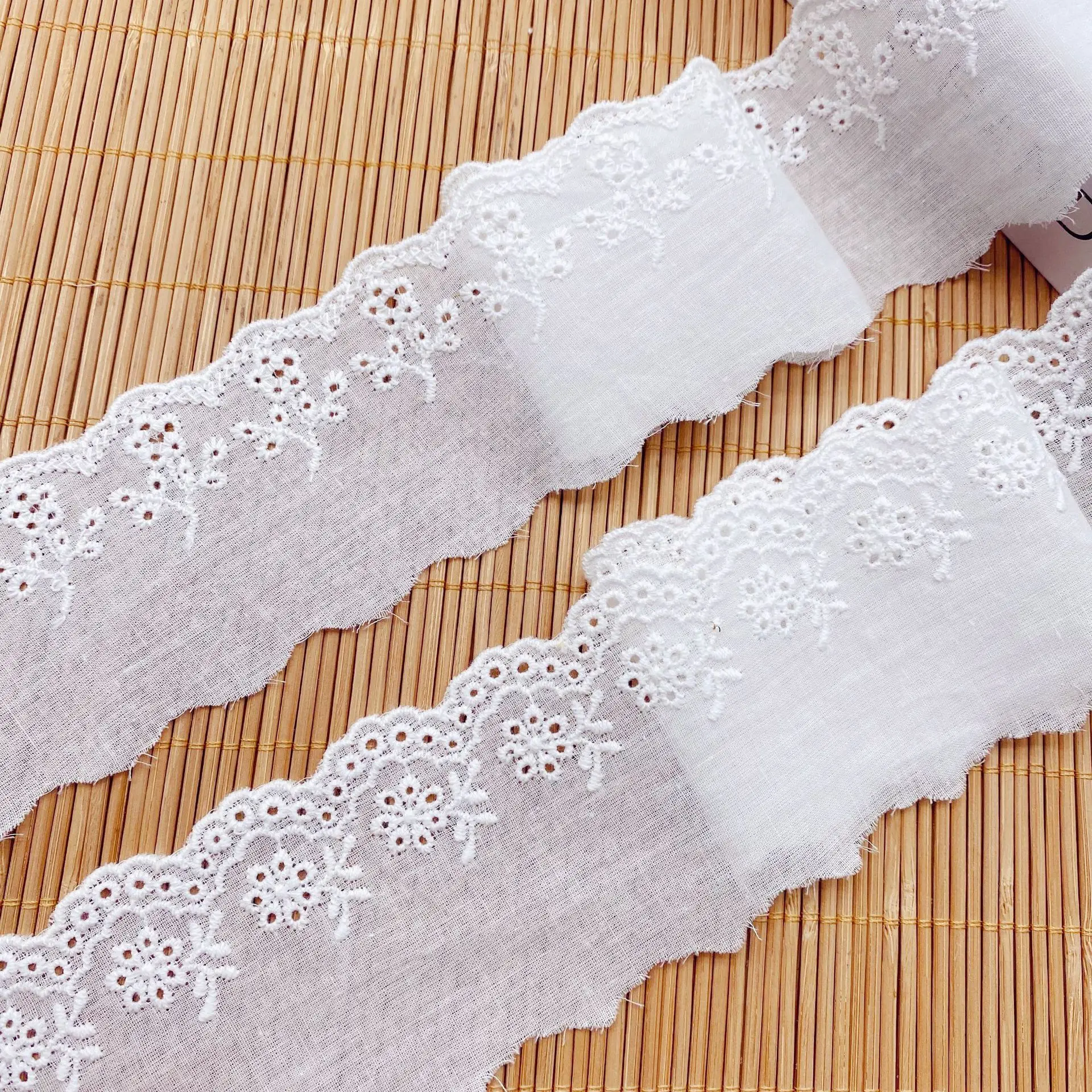 Hollow Embroidery White Cotton Lace Pleated Ruffle Trim  Guipure 3d DIY Lace Fabric Ribbon Skirts Fringe Scarfs Sewing Decor