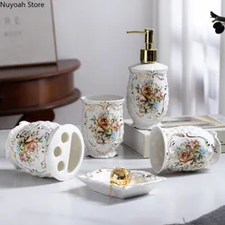 Ceramic Bathroom Supplies European Style Lotion Bottle, Toothbrush Holder, Mouthwash Cup, Bathroom Decoration Accessories