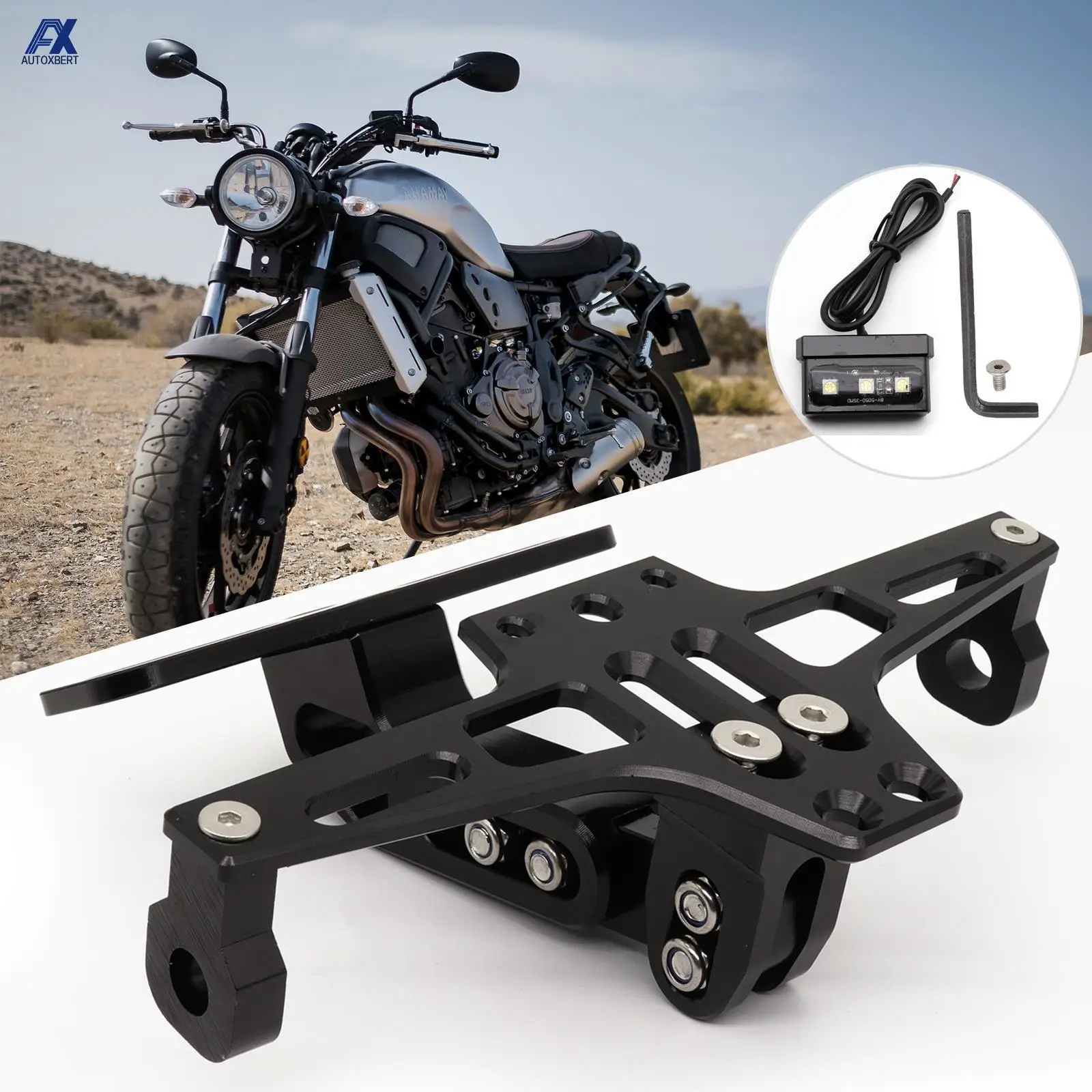 Motorcycle Adjustable CNC Rear License Number Plate Holder Bracket LED Light For Honda For Kawasaki Z750 Z800 For YAMAHA Suzuki