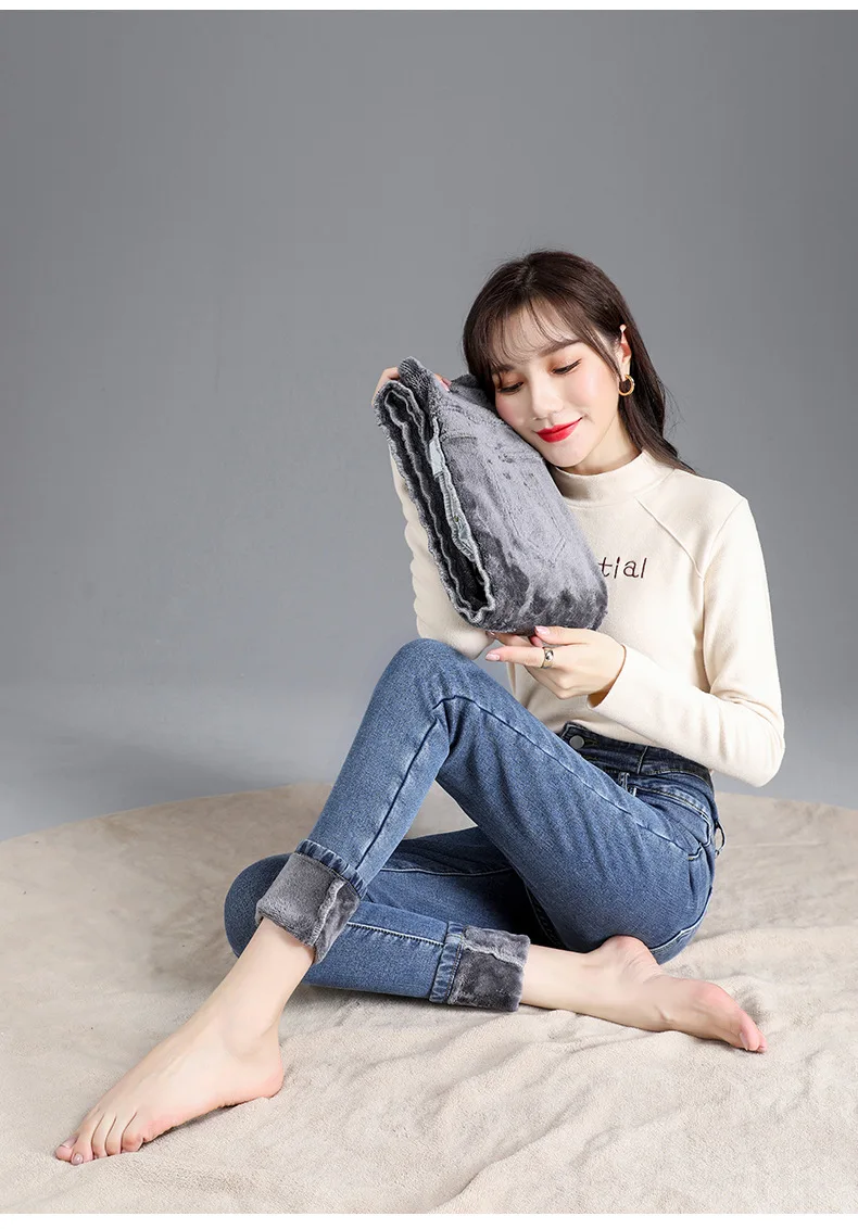 Thermal Winter Thick Fleece High-waist Warm Skinny Jeans Thick Women Stretch Button Pencil Pants Mom Casual Velvet Jeans 30 H59da50ca4f9d4e22960dc5a7a69184feF