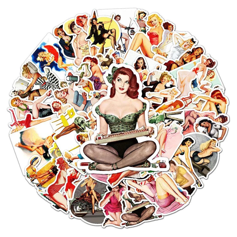 10/30/50pcs Retro Sexy Pin Up Girl Stickers for Laptop Skateboard Luggage Motorcycle Cool Toy Waterproof Decal Sticker Packs