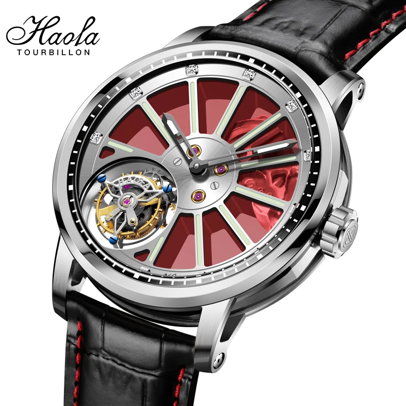 Haofa Double Skeleton Tourbillon Mechanical Watches for Men Manual Movement Color Sapphire Men Watch Luxury Casual Fashion 1925A