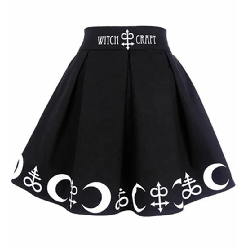 2023 Harajuku Punk Rock Gothic Skirt Black Women Witch Moon Printed High Waist Star Print Goth Pleated Emo Alt Y2K Mini Skirts