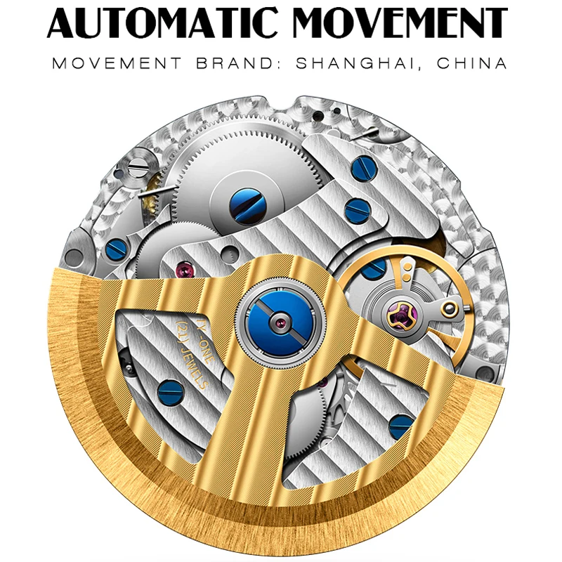 LOBINNI 316L สแตนเลสอัตโนมัติผู้ชายนาฬิกาข้อมือวันที่สัปดาห์เดือนผู้ชายนาฬิกา Sapphire กระจกกันน้ํา 50M นาฬิกา
