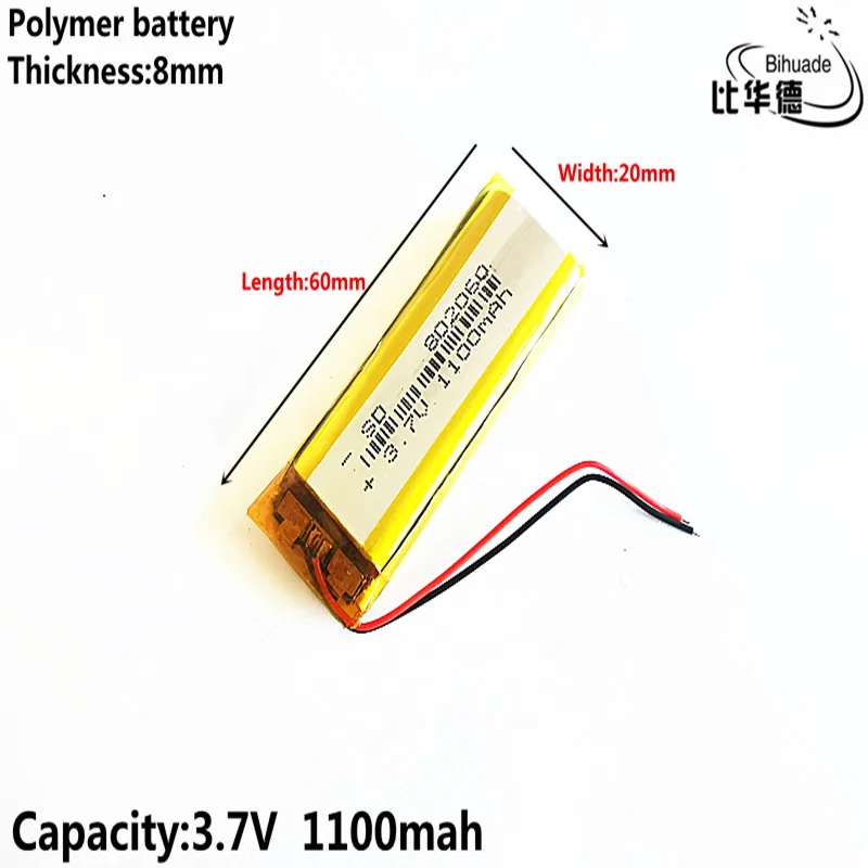 2019 dobra jakość 3.7V,1100mAH 802060 polimerowy akumulator litowo-jonowy/litowo-jonowy do tabletu BANK,GPS,mp3,mp4