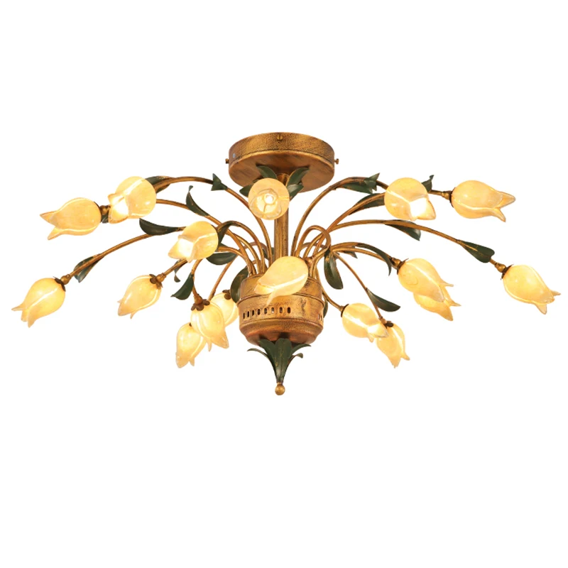 Nordic living room glass flower ceiling lamp bedroom princess romantic warm and creative personality villa American country lamp