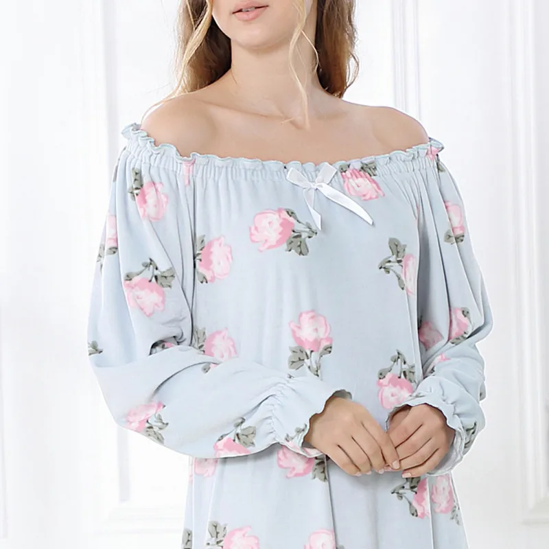New Winter Sleepdress Women Koeran Fleece Long Sleeved Knitted Nightdress Sleepwear Nighties Cute Sexy Homewear Nightgown Women