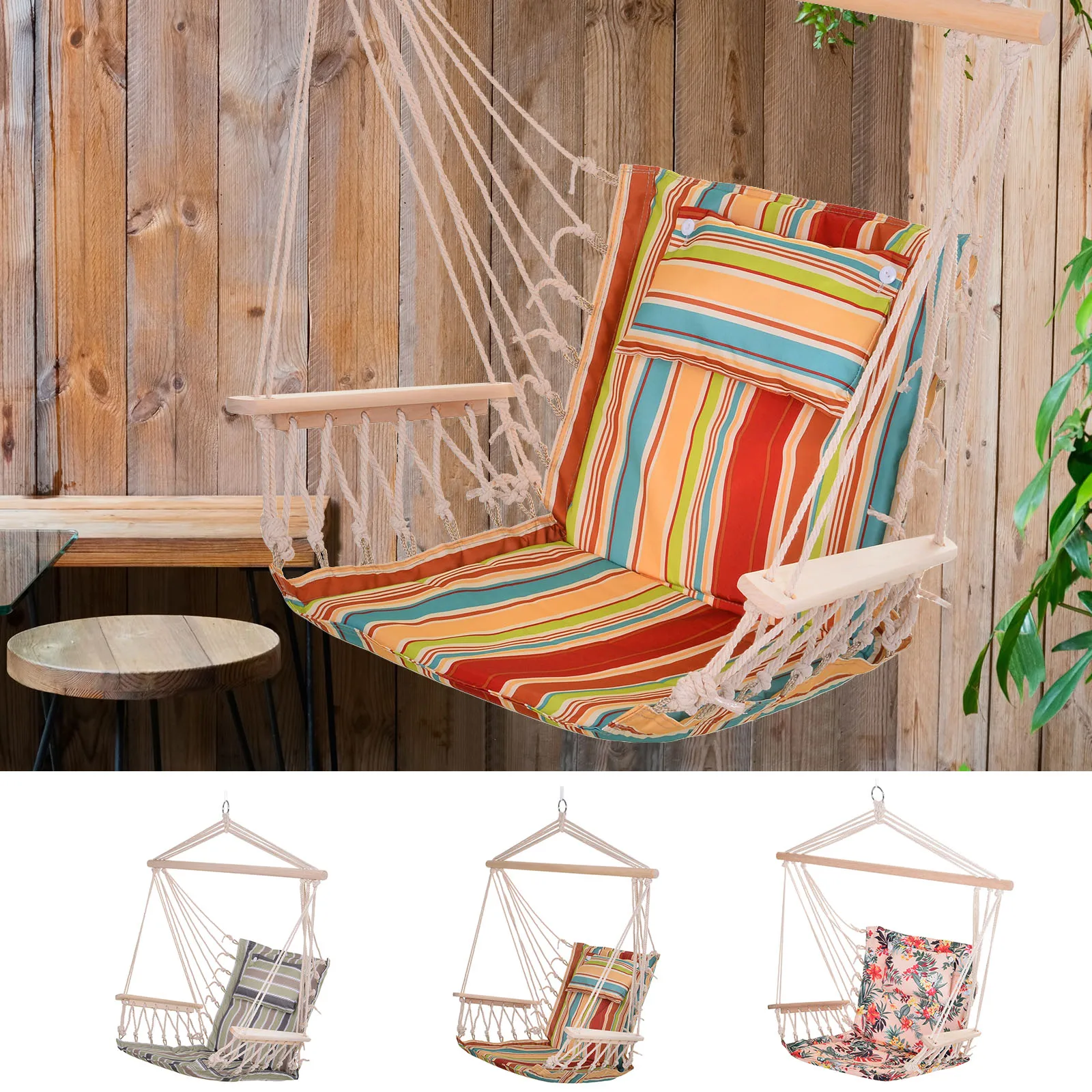 Outsunny hammock hanging chair with headrest cushion for outdoor Interior 100x106 cm max load 105 kg