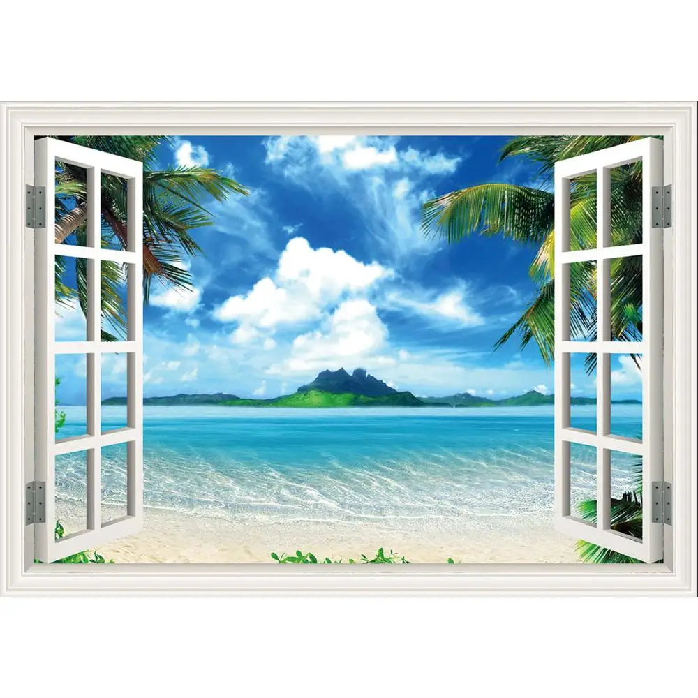 Window Seaside Sandybeach View Photo Backdrops Vinyl Photography Backgrounds for Studio Children Wedding Photocall Photobooth