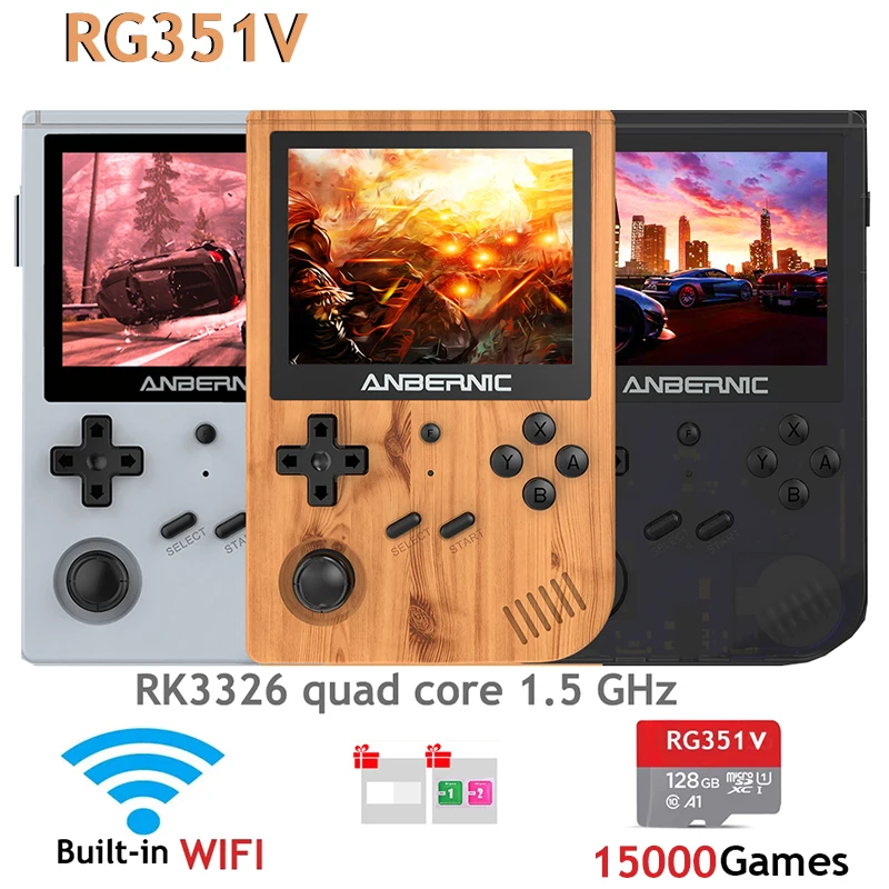 

ANBERNIC RG351V Retro Games Built-in 128G 15000 Games RK3326 Open Source 3.5INCH handheld game console Emulator For PS1 kid Gift