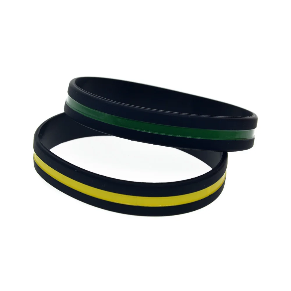1-teiliges Silikon-Armband mit gelbgrüner roter und blauer Linie, einfache Dekoration, Logo, Armreif in Erwachsenengröße – Detail 7