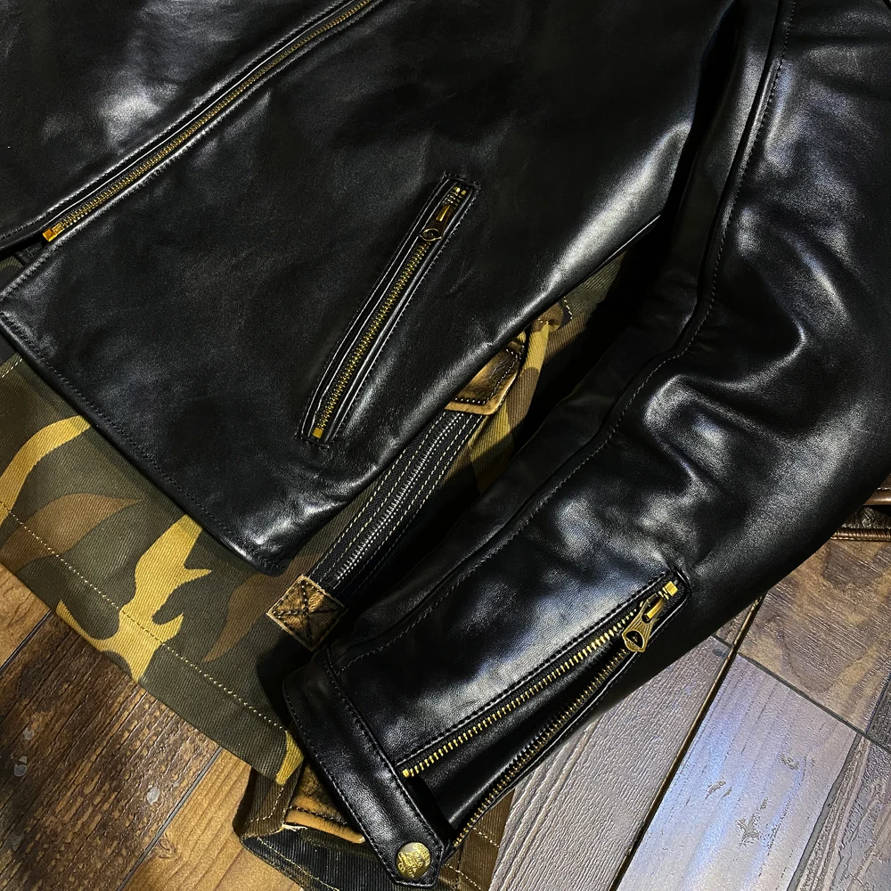 Fast Shipping,Asian Size Super Quality Genuine Japan Horse Leather Horsehide Stylish Rider Jacket