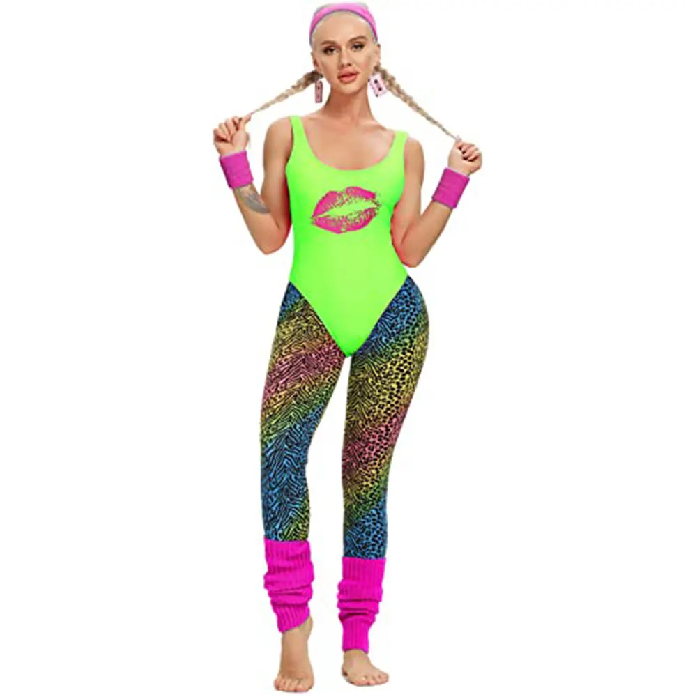 Women\'s Retro 80s/90s Inspired Bodysuit High Cut One Piece Swimsuit Bathing Suit Halloween Costume Bikini Sexy Hot Pink Swimwear