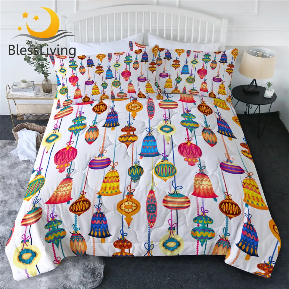 

BlessLiving Wind Chimes Summer Quilt Set Bells Air-conditioning Comforter Colorful Bedding Throw Festival Thin Duvet Set 3pcs