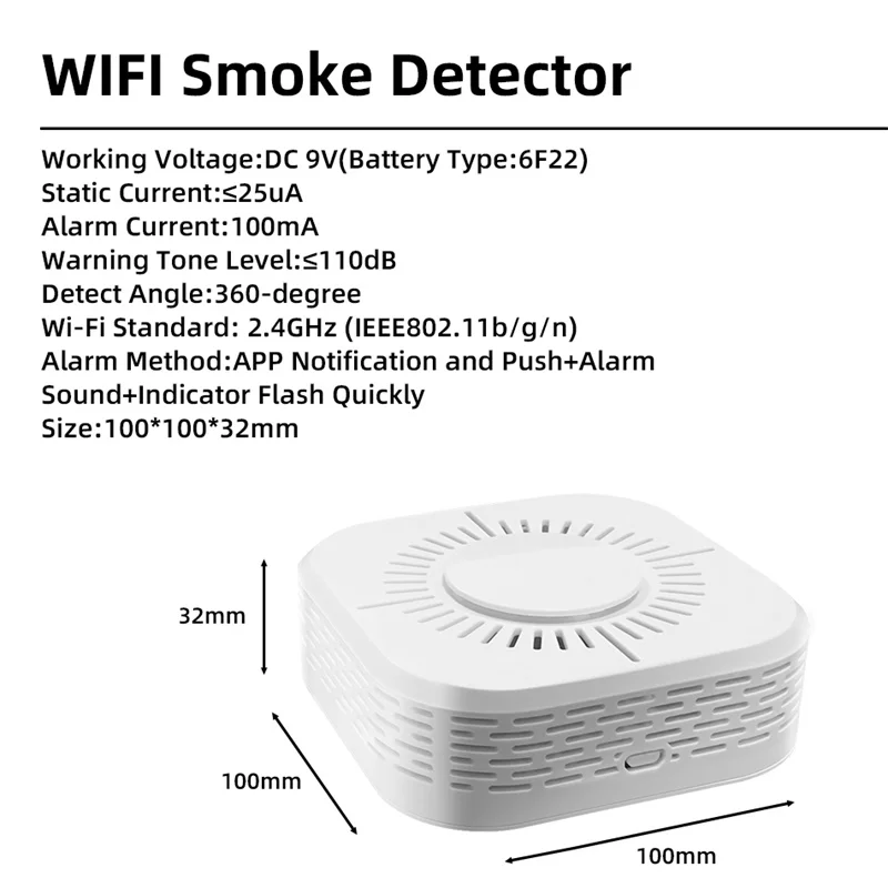 Imagem -06 - Tuya Inteligente Wifi Detector de Fumaça Segurança Segura Sensor de Alarme de Fumaça Proteção contra Incêndio sem Necessidade de Hub Controle Remoto por Alexa Casa do Google