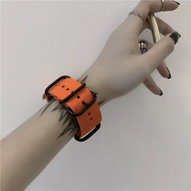 HUANZHI 2022 New Punk Multicolor Couple Bracelet Adjustable Buckles Nylon Canvas DIY Watch Band Harajuku Casual Rock Accessory