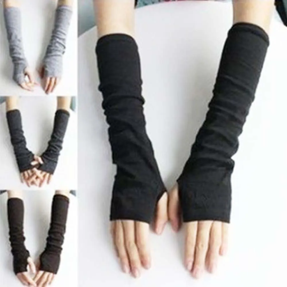 Women Knitted Fingerless Gloves Soft Long Mitten Girls Emo Gloves Wrist Sleeves Winter Arm Sleeve Wristband Black Gloves Unisex