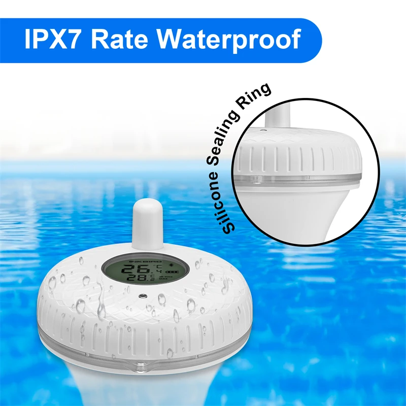 INKBIRD Swimming Pool Floating Thermometer IBS-P01B Bluetooth IPX7 Bathtub Spa Hot Tub Fish Ponds Temperature Measuring Meter