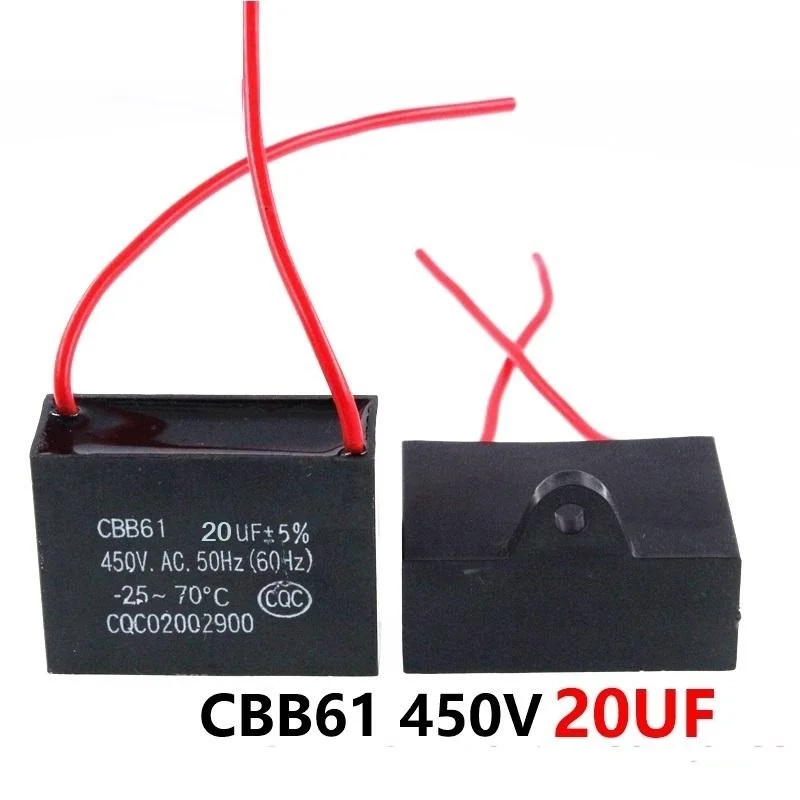 

CBB61 450VAC 20UF Fan Starting Capacitor Lead Length 10cm With Line