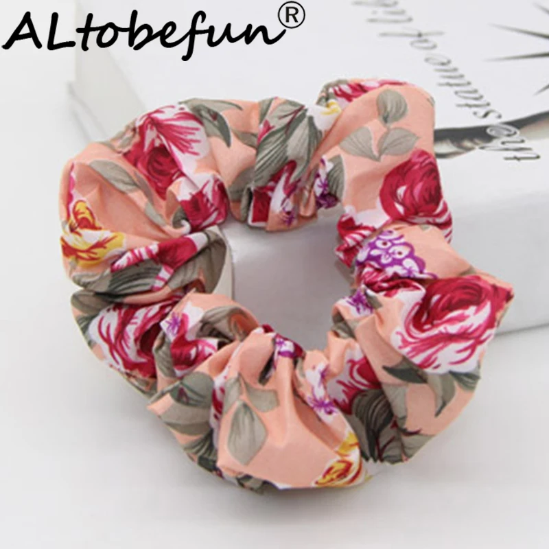 ALTOBEFUN Floral Print Vintage Design Women Hair Accessories Scrunchie Women Hair Tie Ponytail Elastic Hair Holder Rope FC093