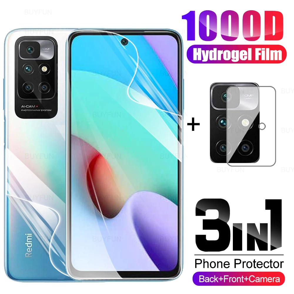 3in1 frente para trás filme de hidrogel para xiaomi redmi 10 lente da câmera película protetora para xiamoi redmi 10 6.5 "protetor de tela não vidro