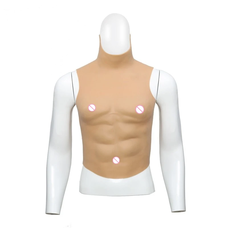 Realistic Transvestite Fake Breast Muscle Men's Suit Soft Silicone Men's Artificial Muscle High Collar Role Playing