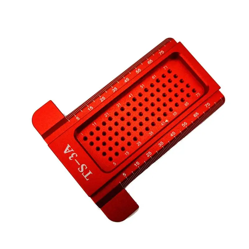 1 Buah Merah TS-3A Lubang Menandai T Penggaris Pemosisian Metrik Mengukur Penggaris Aluminrum Paduan Presisi Mini Scriber Alat Pertukangan