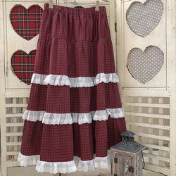 Lolita A-Line Skirt for Girls, High Waist, Kawaii Long Skirt, Red Plaid Streetwear, Japanese Harajuku Fashion, Sweet