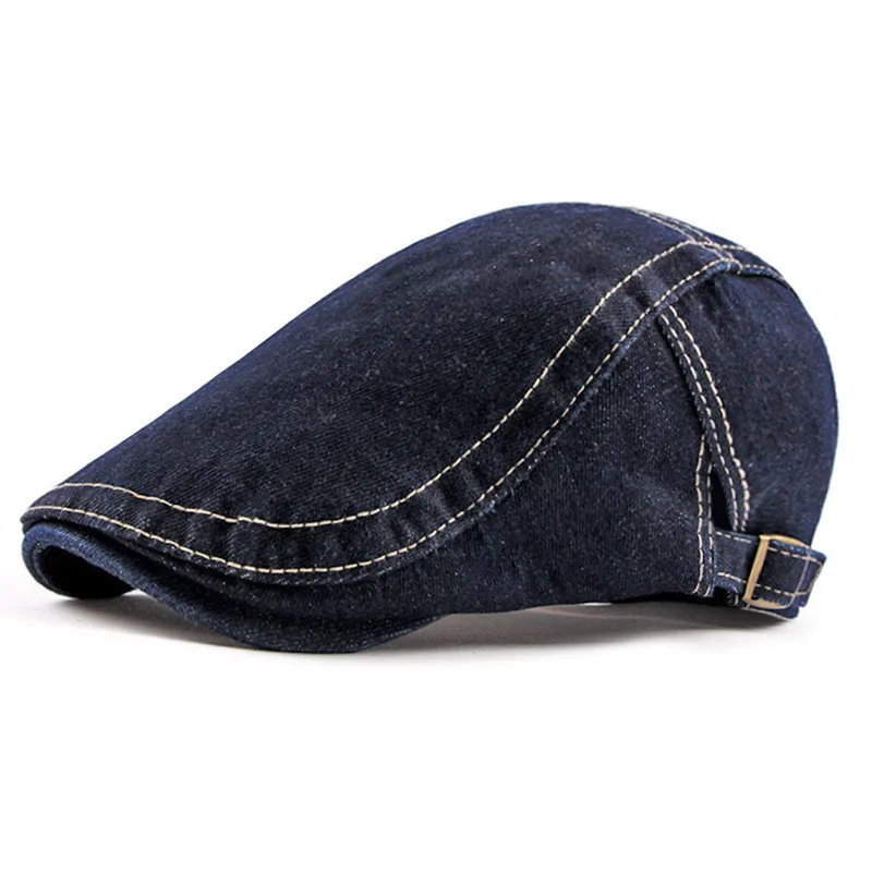 Spring Summer Solid Color Newsboy Caps Men Washed Denim Cotton Flat Peaked Cap Women Painter Beret Hats 13