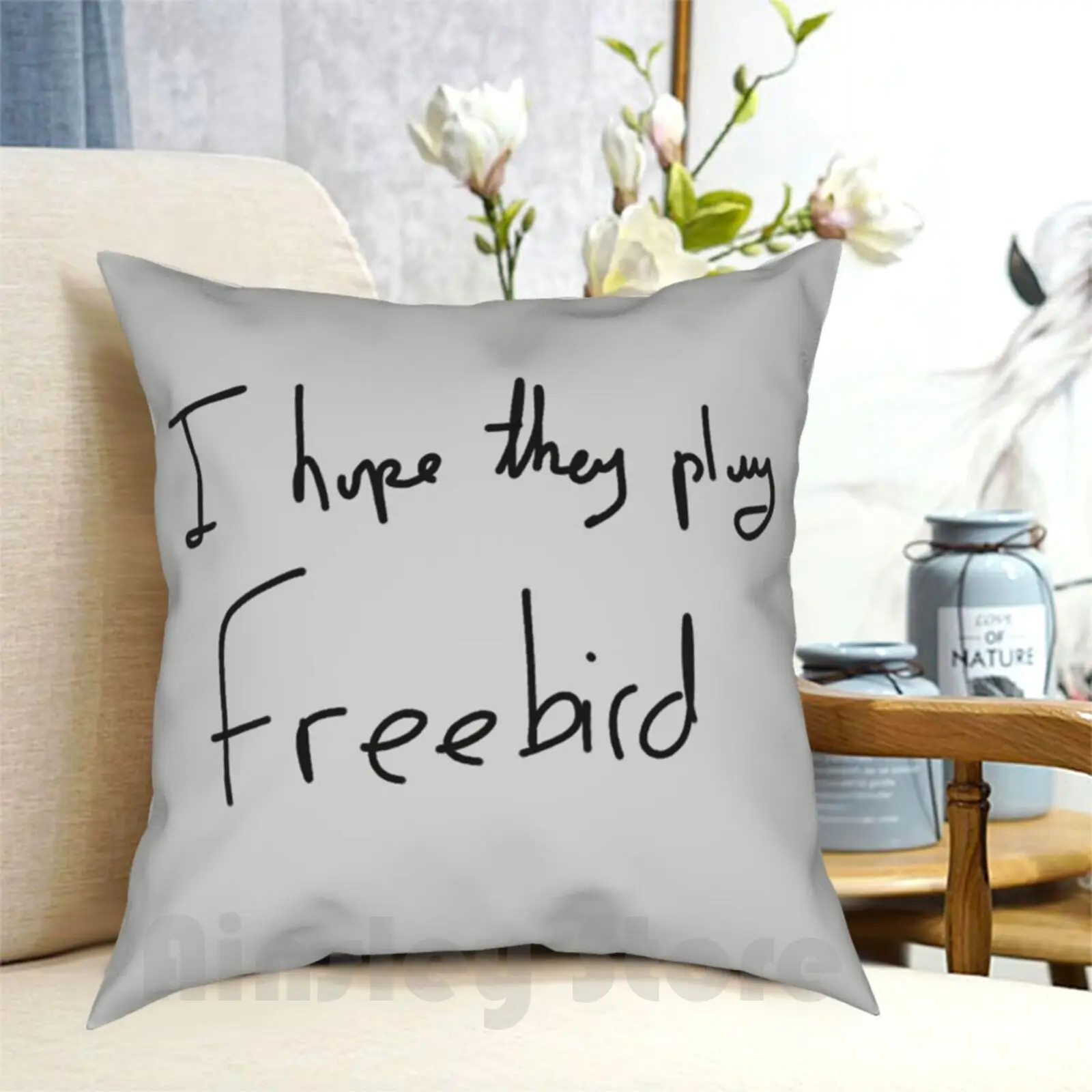 

I Hope They Play Freebird-Black Pillow Case Printed Home Soft Throw Pillow Freebird Band Music Roll Classic 70s