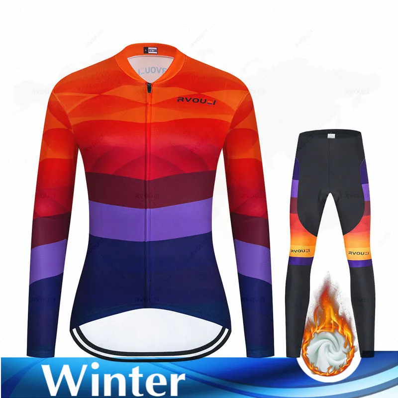 Rcreei-Thermal Fleece Cycling Jackets for Women, Warm Cycling Jersey, Mountain Bicycle, Bike Team, Winter Cloth Set