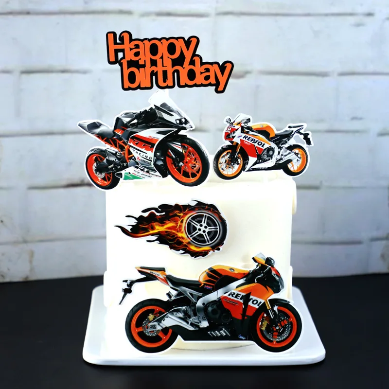 Motorcycle Combination Birthday Cake Toppers Racing Car Watch Birthday Topperd Men BOY Men Happy Birthday Party Cake Decorations