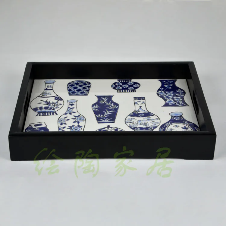 Blue and white porcelain Chinese element retro style ceramic tea plate solid reception tray fruit tray