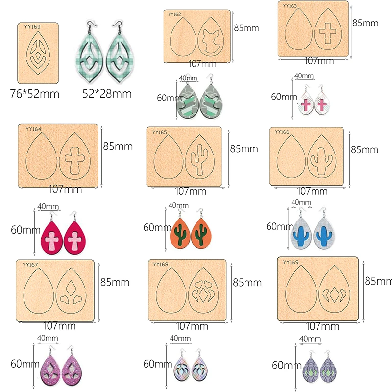 Trend water drop drop earrings wood mold round heart-shaped earring wood mold suitable  the market ordinary die-cutting machine