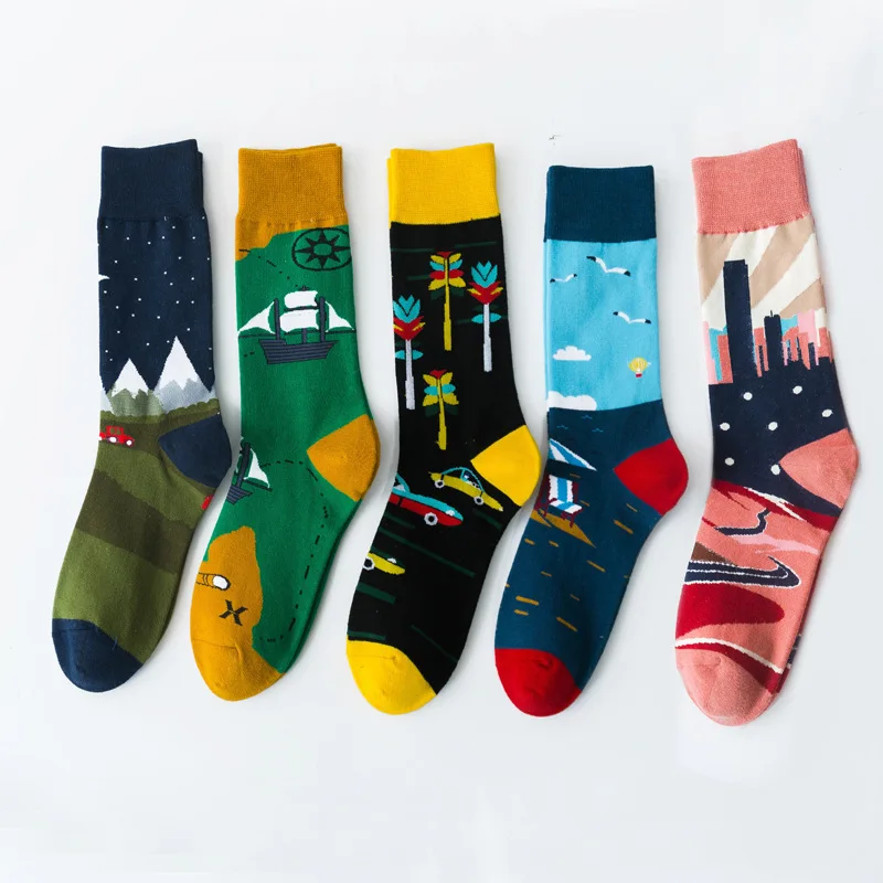 New Products European and American Street Men and Women Couples Tide Socks Cartoon Jacquard Breathable Personality Street Dance