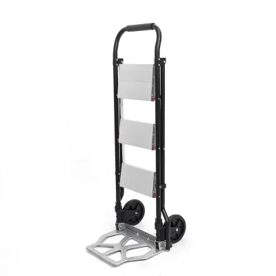 Dual use cart ladder Folding cargo trolley Household Aluminum alloy ladder Load for 80KG sturdy steel bracket Rubber wheels