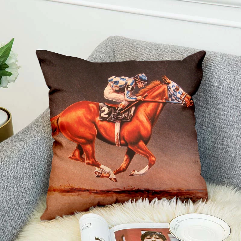 Horse race Paintings Horse competition High Grade Decorative Pillow Case Car Home Sofa Cushion Cover 3D Digital Print style-7