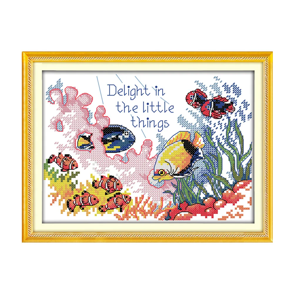 Tropical Fish (4) cross stitch kit animal in sea 14ct 11ct count print canvas stitches embroidery DIY handmade needlework